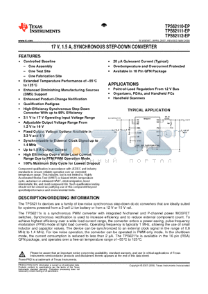 TPS62110MRSAREP datasheet - 17 V, 1.5 A, SYNCHRONOUS STEP-DOWN CONVERTER