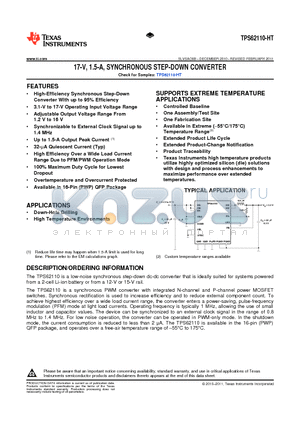 TPS62110HPWP datasheet - 17-V, 1.5-A, SYNCHRONOUS STEP-DOWN CONVERTER