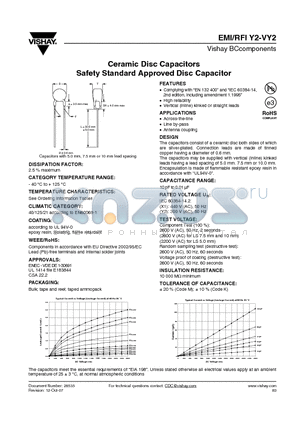 VY2102M29Y5US6V5 datasheet - Ceramic Disc Capacitors Safety Standard Approved Disc Capacitor