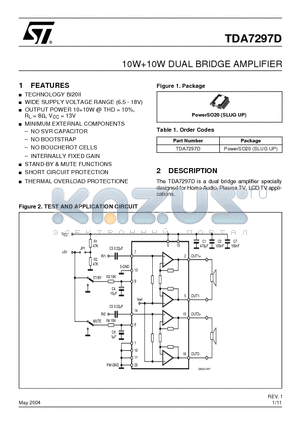 TDA7297D datasheet - 10W10W DUAL BRIDGE AMPLIFIER