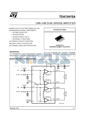 TDA7297SA datasheet - 10W10W DUAL BRIDGE AMPLIFIER