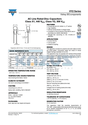VY2151K29Y5SS6V5 datasheet - AC Line Rated Disc Capacitors