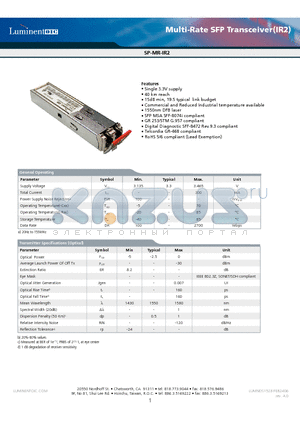 SP-MR-IR2-RDA datasheet - Multi-Rate SFP Transceiver(IR2)