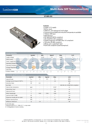 SP-MR-LR2-CDA datasheet - Multi-Rate SFP Transceiver(LR2)