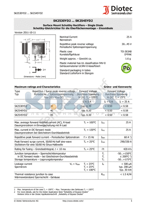 SK2540YD2 datasheet - Surface Mount Schottky Rectifiers  Single Diode