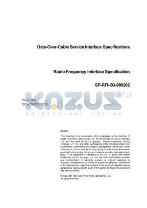 SP-RFI-I03-980202 datasheet - Data-Over-Cable Service Interface Specifications