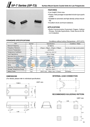 SP-T3 datasheet - Surface Mount Quartz Crystal Units for Low Frequencies