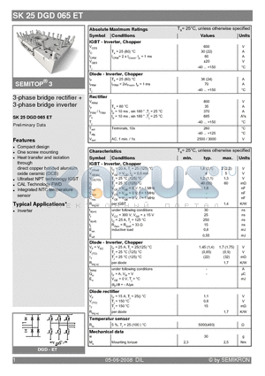 SK25DGD065ET_08 datasheet - 3-phase bridge rectifier  3-phase bridge inverter