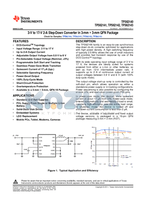 TPS62141 datasheet - 3-V to 17-V 2-A Step-Down Converter in 3-mm  3-mm QFN Package
