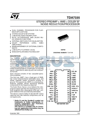 TDA7335 datasheet - STEREO PREAMP  AMS  DOLBY B* NOISE REDUCTION PROCESSOR