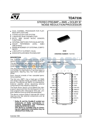 TDA7336 datasheet - STEREO PREAMP AMS DOLBY B* NOISE REDUCTION PROCESSOR