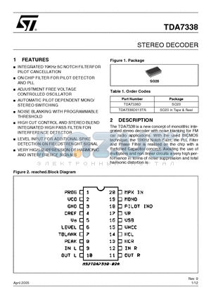 TDA7338D datasheet - STEREO DECODER