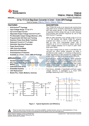 TPS62140RGT datasheet - 3-V to 17-V 2-A Step-Down Converter in 3-mm  3-mm QFN Package