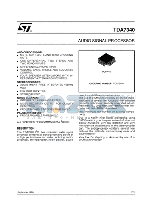 TDA7340P datasheet - AUDIO SIGNAL PROCESSOR
