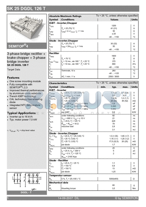 SK25DGDL126T datasheet - 3-phase bridge rectifier  brake chopper  3-phase bridge inverter
