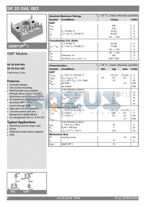 SK25GAL063 datasheet - IGBT Module