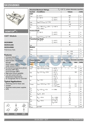 SK25GB063_07 datasheet - IGBT Module