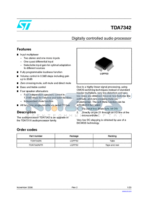 TDA7342N datasheet - Digitally controlled audio processor