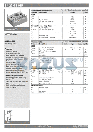 SK25GB065 datasheet - IGBT Module