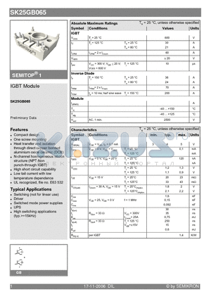 SK25GB065 datasheet - IGBT Module