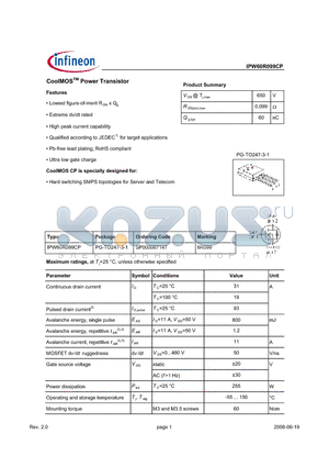 SP000067147 datasheet - CoolMOS Power Transistor