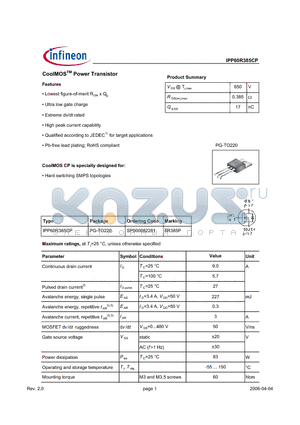 SP000082281 datasheet - CoolMOS Power Transistor