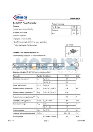 SP000084278 datasheet - CoolMOS Power Transistor