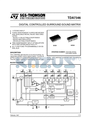 TDA7346D datasheet - DIGITAL CONTROLLED SURROUND SOUND MATRIX