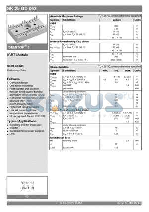 SK25GD063 datasheet - IGBT Module