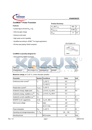 SP000089316 datasheet - CoolMOS Power Transistor