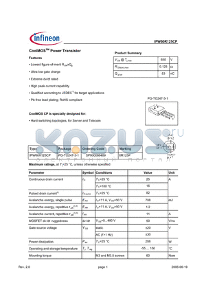 SP000088489 datasheet - CoolMOS Power Transistor