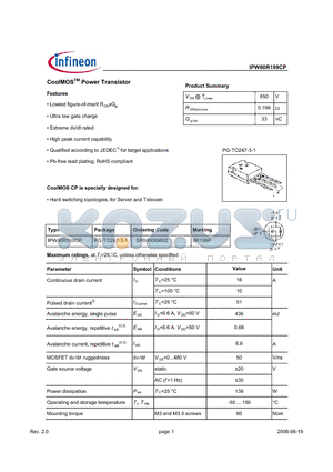 SP000089802 datasheet - CoolMOS Power Transistor