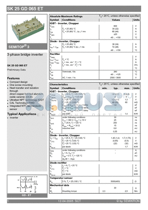 SK25GD065ET datasheet - 3-phase bridge inverter