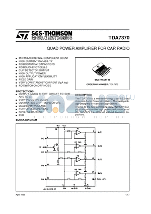 TDA7370 datasheet - QUAD POWER AMPLIFIER FOR CAR RADIO