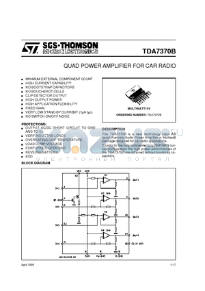 TDA7370B datasheet - QUAD POWER AMPLIFIER FOR CAR RADIO