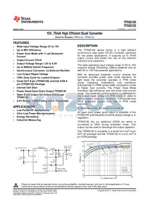 TPS62122DRVT datasheet - 15V, 75mA High Efficient Buck Converter