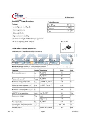 SP000103248 datasheet - CoolMOS Power Transistor