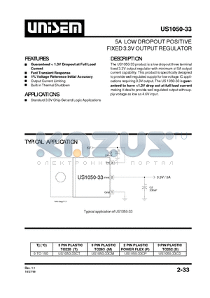 US1050-33CD datasheet - 5A LOW DROPOUT POSITIVE FIXED 3.3V OUTPUT REGULATOR