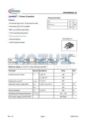 SP0002-18153 datasheet - OptiMOS^ - T Power-Transistor