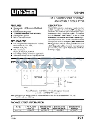 US1050CD datasheet - 5A LOW DROPOUT POSITIVE ADJUSTABLE REGULATOR
