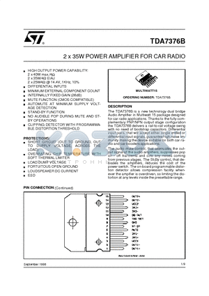 TDA7376B datasheet - 2 x 35W POWER AMPLIFIER FOR CAR RADIO