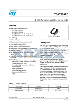 TDA7376PD_09 datasheet - 2 x 35 W power amplifier for car radio