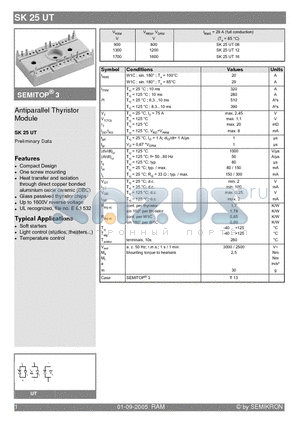 SK25UT16 datasheet - Antiparallel Thyristor Module