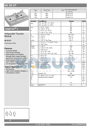 SK25UT08 datasheet - Antiparallel Thyristor Module