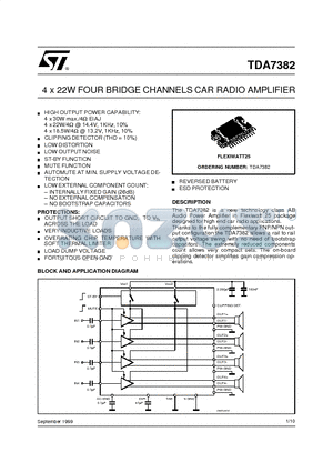TDA7382 datasheet - 4 x 22W FOUR BRIDGE CHANNELS CAR RADIO AMPLIFIER