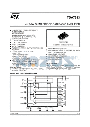 TDA7383 datasheet - 4 x 30W QUAD BRIDGE CAR RADIO AMPLIFIER