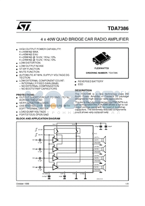 TDA7386 datasheet - 4 x 40W QUAD BRIDGE CAR RADIO AMPLIFIER