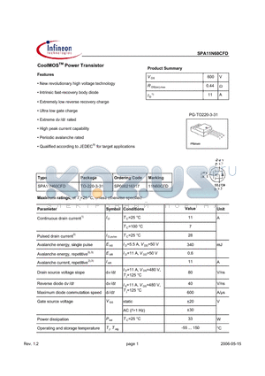 SP000216317 datasheet - CoolMOS Power Transistor