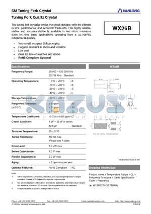 WX26B datasheet - Tuning Fork Quartz Crystal