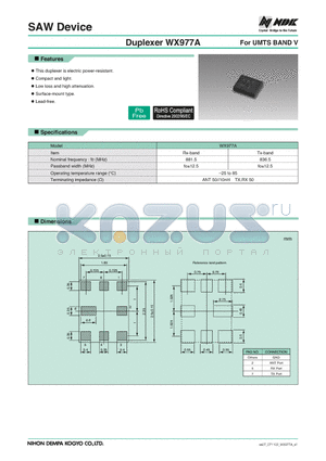 WX977A datasheet - SAW Device For UMTS BAND V